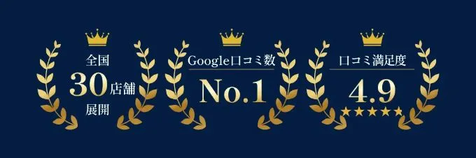 全国28店舗展開・Google口コミ数No.1・口コミ満足度4.9